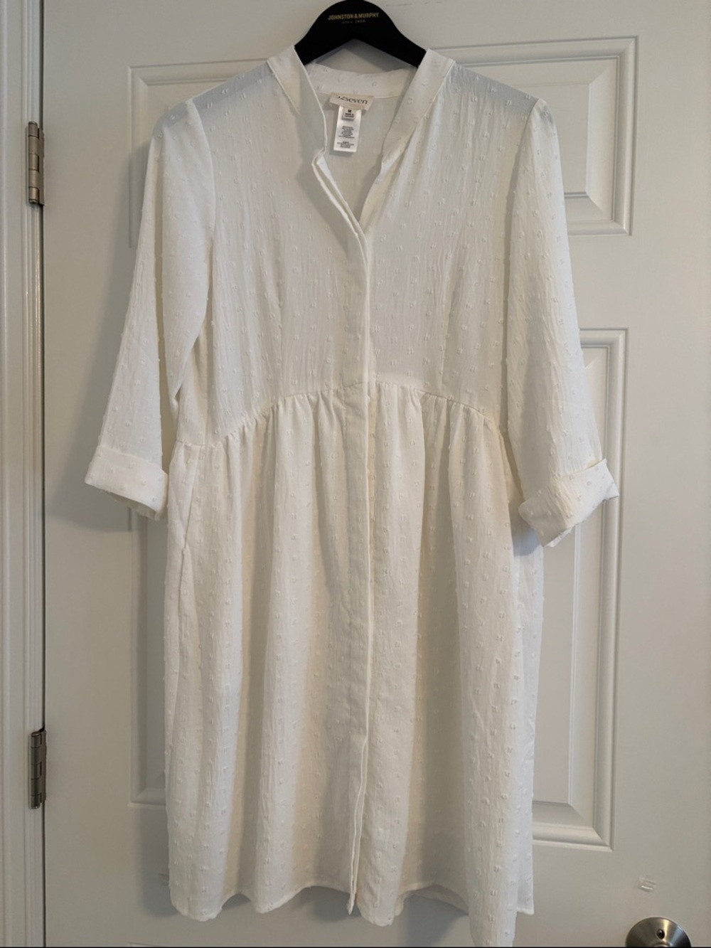 White Textured Button-Front Dress